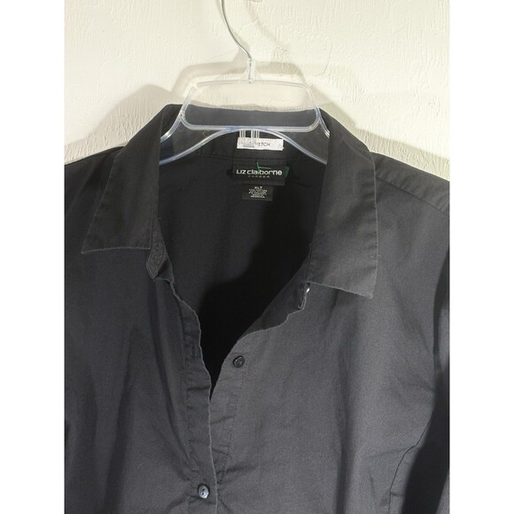 Liz Claiborne Women’s Black XLT Stretch Cotton Button Up Round Hem Collar Shirt - Picture 5 of 6